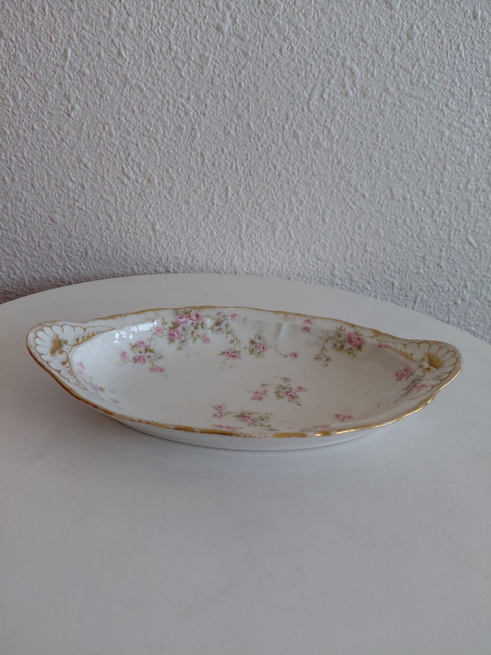 Theodore  Haviland Limoges France  Oval Platter Pink Roses and Shell Handles
